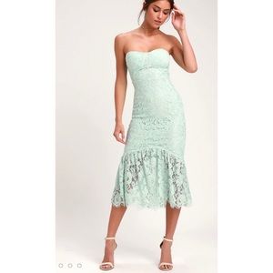 NWT Divine Nights Green Lace Strapless Midi Dress
